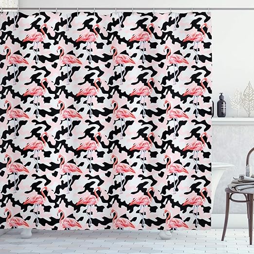 Amazon Com Ambesonne Camo Shower Curtain Watercolor Pink Flamingo Print Camouflage Background Nature Inspired Cloth Fabric Bathroom Decor Set With Hooks 70 Long Dark Coral Pale Pink Black Home Kitchen