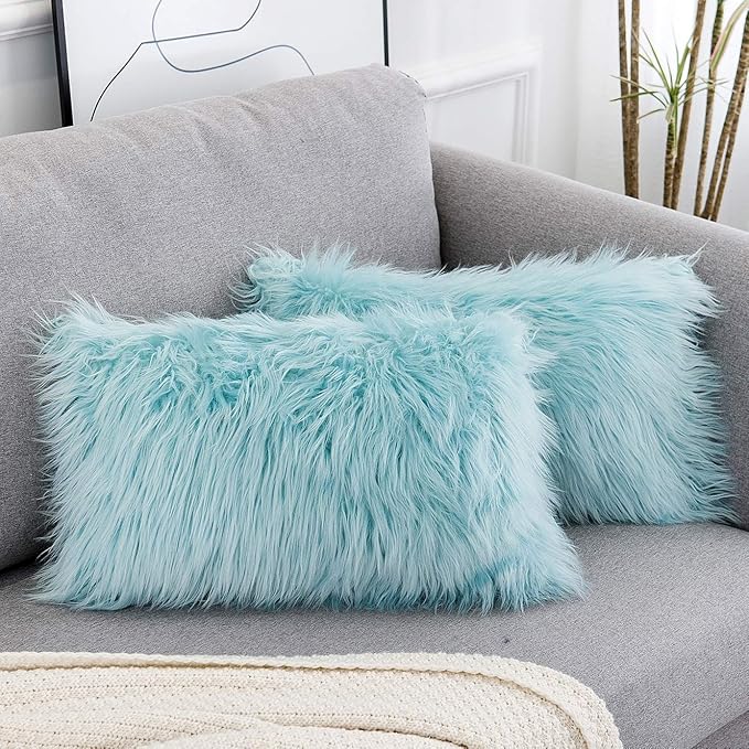 WLNUI Decorative Light Blue Fluffy Pillow