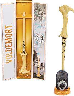Harry Potter - Authentischer Lord Voldemort Zauberstab aus Kunststoff mit Hogwarts-Halterung, ca. 30,5 cm, Spielzeug für Kinder ab 14 Jahren, Fanartikel, Metallic