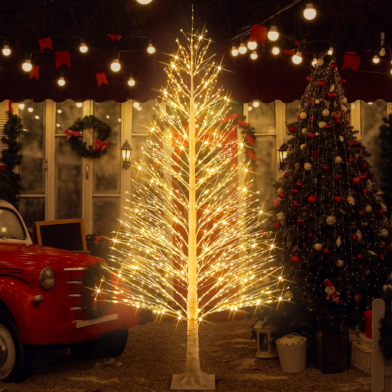 Photo 1 of ***PARTIALLY WORKS/ SOME LIGHTS NON-FUNCTIONAL*** Rossesay 1 Pack 7ft-1500led Christmas Lighted Birch Tree LED Warm White Lights Twinkle Twig Artificial Tree for Outdoor Indoor Home Party Decorations, 8 Modes