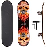 31 Inch Complete Skateboard for Beginners, Kids, Teens & Adults, Cartoon Double Kick 9-Layer Maple Deck,97A PU Wheels, Fully Assembled for Skate Park & Street