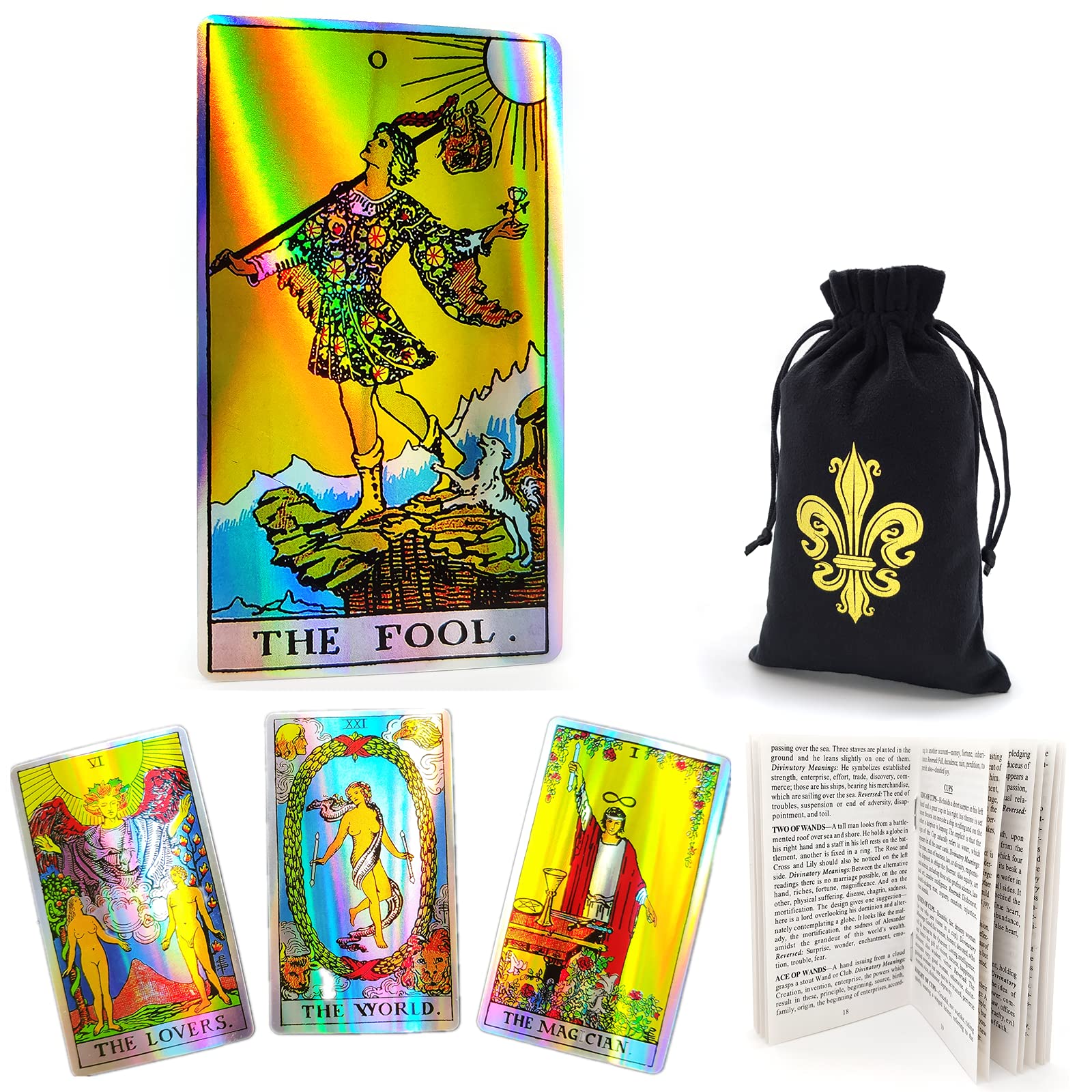 Cekell Tarot Deck, Classic Holographic Cards with Guidebook, Velvet Bag, 78pcs, Ideal Gift for Adults, Portable Size