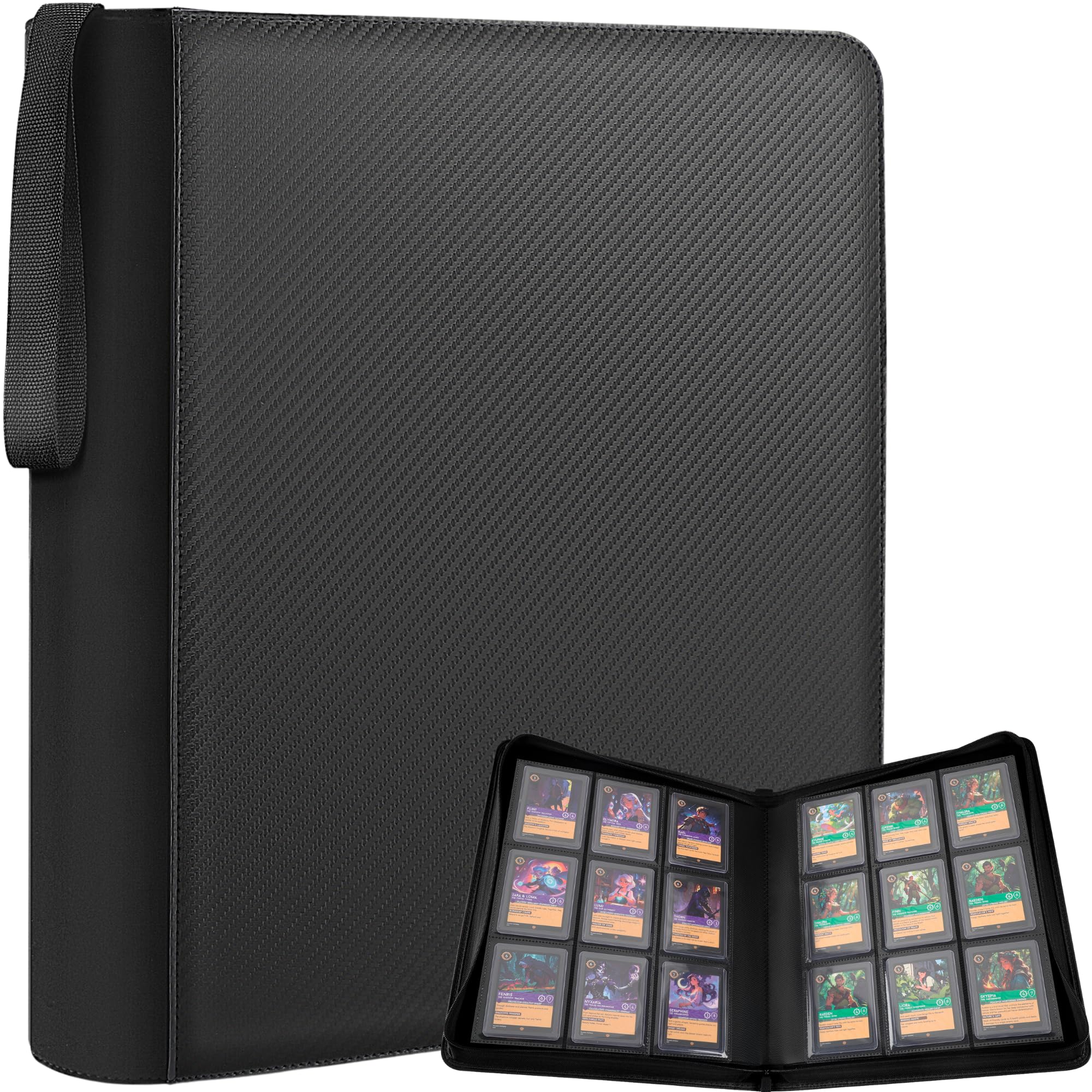 Photo 1 of FORZAROCKET 9-Pocket Toploader Binder for Trading Cards - Holds 288 Top Loaders, Ringless, Waterproof PU Leather for Sports Cards & TCG (Carbon Black)