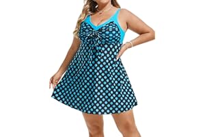 Hanna Nikole Women's Two Piece Swim Dress Plus Size Tummy Control Floral Printed Swimwear Swimsuits with Boyshort