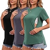 Liu & Qu Breastfeeding Shirts for Women 3 Pack Hidden Zipper Nursing Tops Side Split Postpartum Clothes