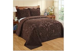 Better Trends Bedspread 100% Cotton Chenille Bedspreads Coverlet Luxurious Medallion Pattern Bedspread Queen Size 102" X 110" Chocolate Soft Lightweight Tufted All Season Bedding Ashton Collection