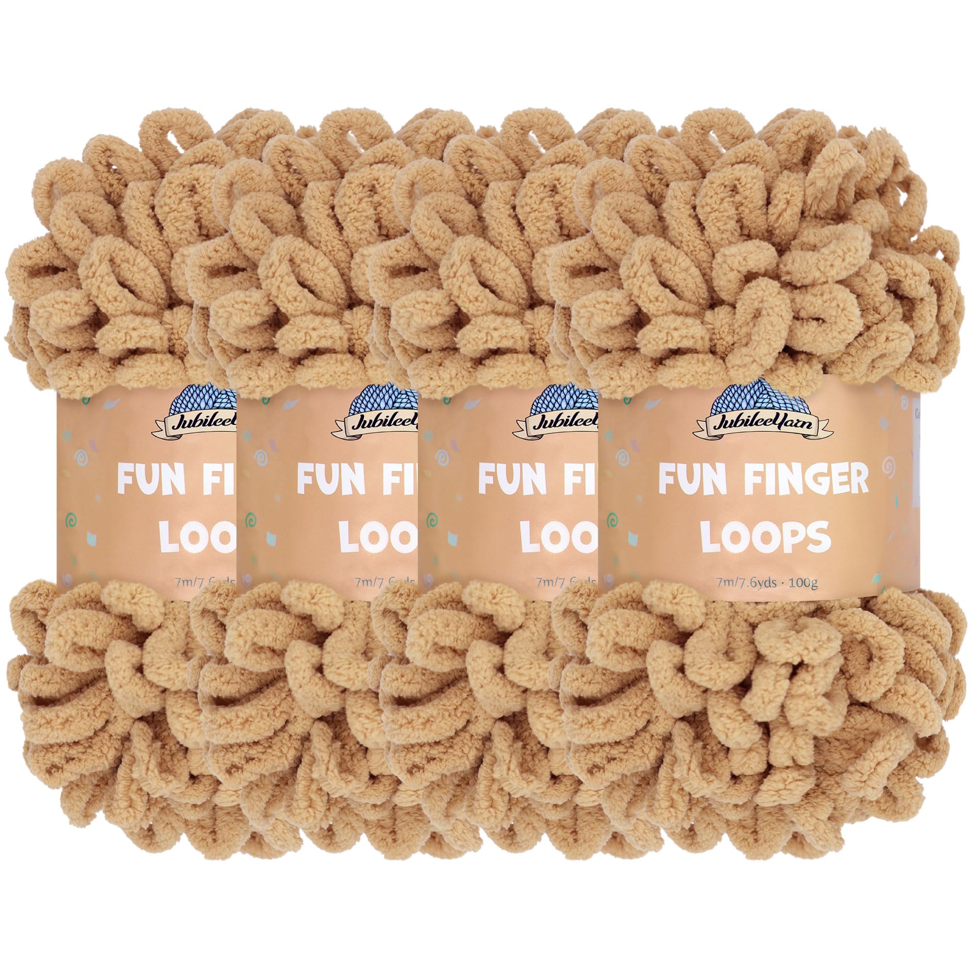 JubileeYarn Fun Finger Loops Yarn - Polyester Jumbo Weight Loop Yarn - 100g/Skein - Sand - 4 Skeins