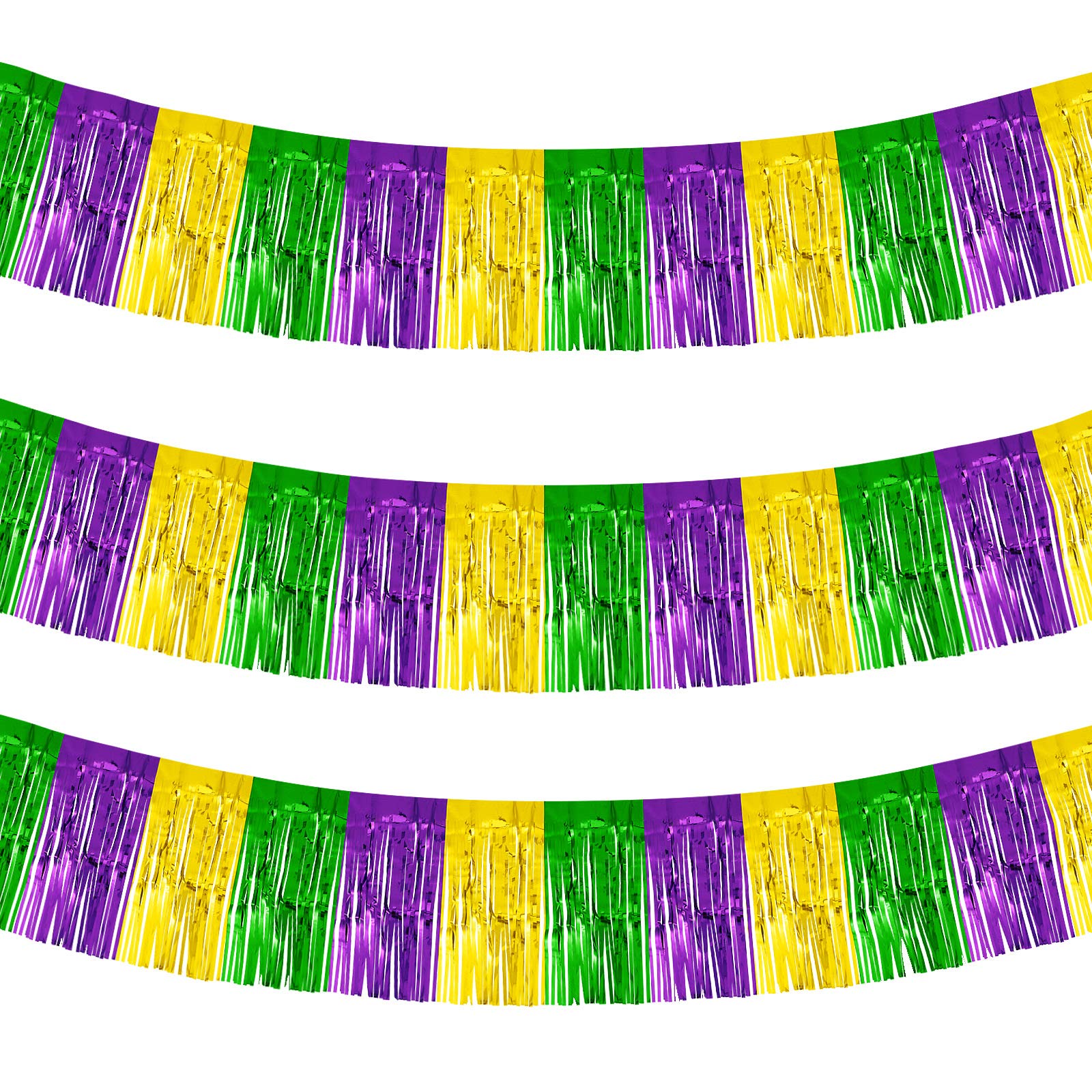 Photo 1 of 2 Pieces Mardi Gras Carnival Metallic Banners Shiny Fringe Drape Hanging Metallic Garlands Decorations Green Tassel Banners for Wedding St. Patrick 's Day Parties
