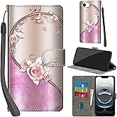 Salanheo Case Wallet for iPhone 16e, with [3 Card Slots], Kickstand Magnetic Closure PU Leather Shockproof Protective Flip Cover 6.1", Pink Rose