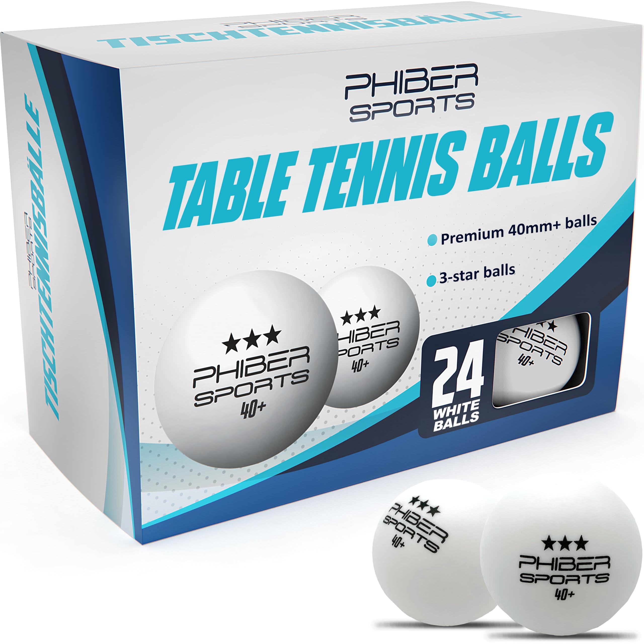 PHIBER-SPORTS Table Tennis Balls 40+ Premium 3-Star - Perfect Playing Characteristics – Ideal for Beginners, Families, and Professionals – Made According to Competition Standards