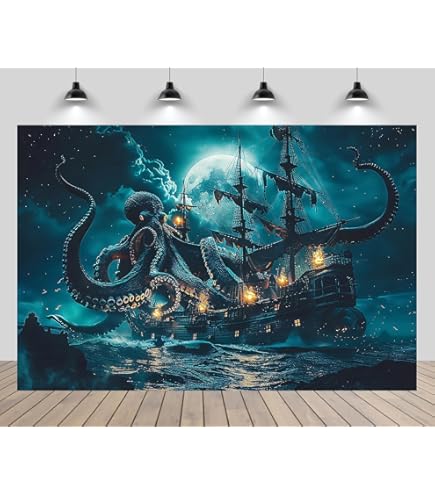 Pirate Ship Backdrop Dark Night Galaxy Sky Sea Ocean Sailboat Photographic Background Cruise Ship Birthday Holiday Decor Banne 7x5ft