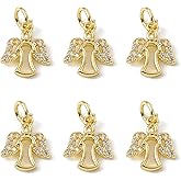 DanLingJewelry 10Pcs Golden Color Angel Charms Brass Micro Pave Cubic Zirconia Angel Wing Charms for Jewelry Making Earrings Necklaces
