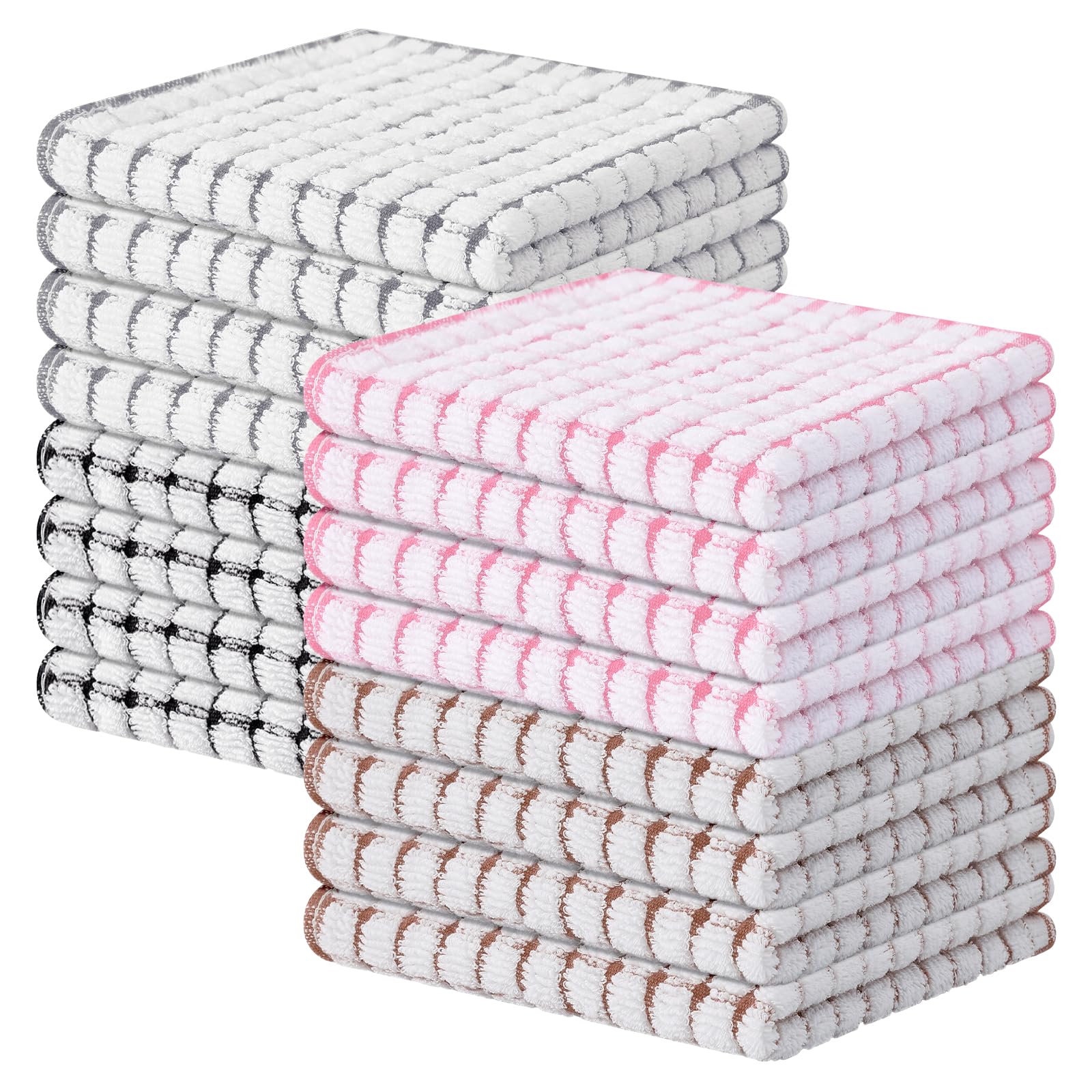 Kitinjoy Cotton 16 Pack Terry Kitchen Dish Cloths, 12 x 12 Inches Super Soft and Absorbent Dish Rags, Quick Drying Dish Towels for Washing Dishes, Mix Color Image