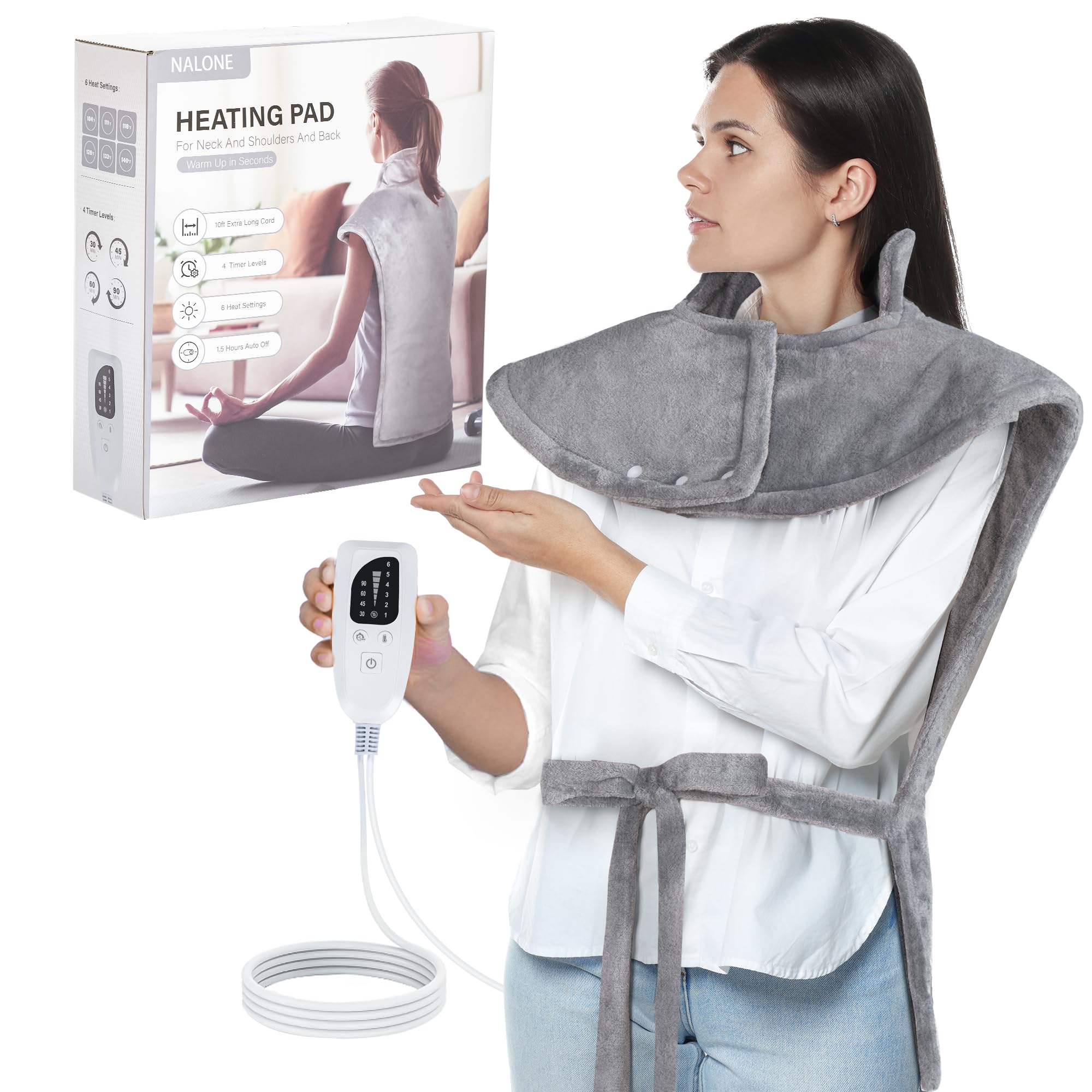 Photo 1 of NALONE Heating Pad for Neck and Shoulders and Back, Electric Heated Pad for Pain Relief, Auto Shut Off, Large Extra Heating Pads with 6 Heating Levels, Christmas Gifts for Women Men Mom 25"x39" Grey