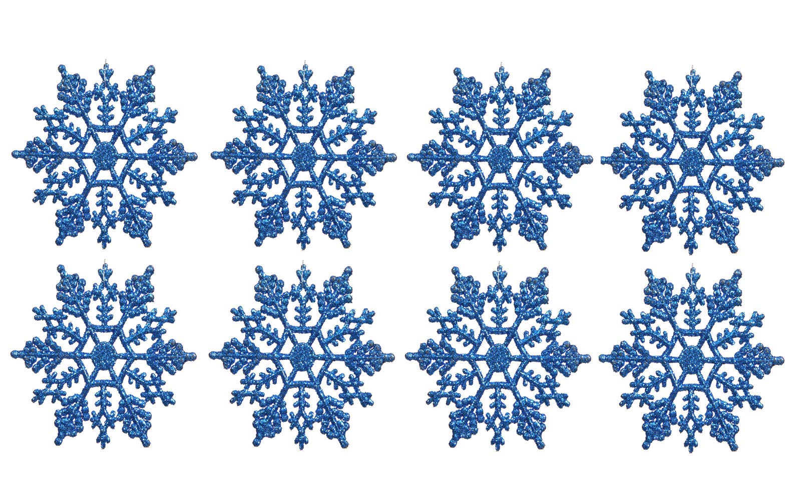 Min 3inch Plastic Snowflake Ornaments Set of Tiny 24pcs Sparkling Blue Iridescent Glitter Snowflake Ornaments on String Hanger for Decorating, Crafting and Embellishing (3inch, Blue)