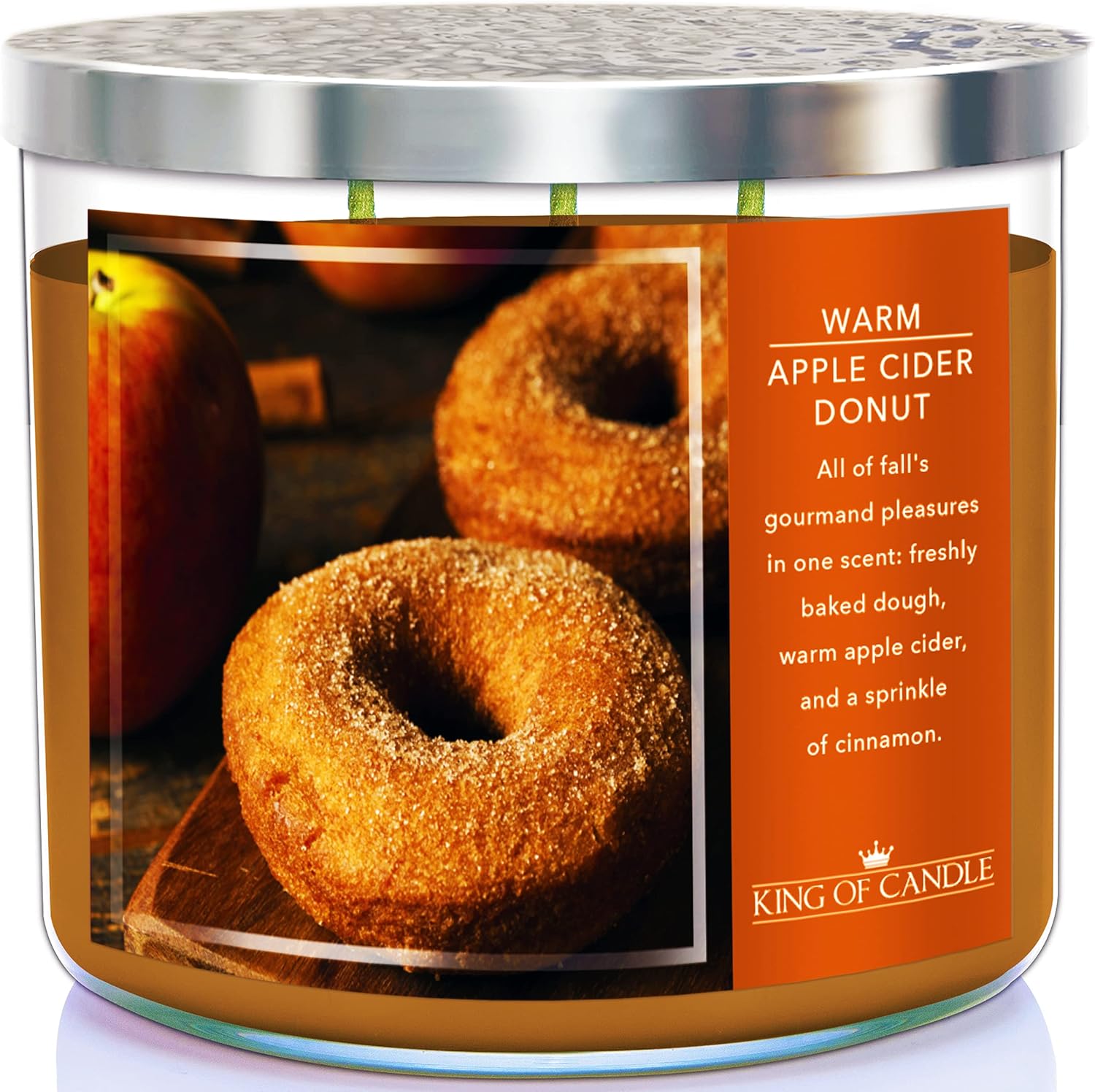 Candles & Holders - Warm Apple Cider Donut + Cinnamon Sugar | Fall Candles | Large 3 Wick, Highly Scented Fall Candles | Strong Soy Candles for Fall Home Decor + Luxury Fall Gifts | USA Made - Big, 14 oz, Fall Fragrance