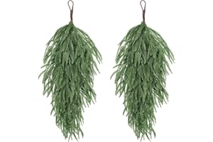 MUDEREK 2 Pack 32" Extra Long Artificial Christmas Teardrop Swag - Faux Pine Needles Teardrop Door Swag, Xmas Norfolk Greenery Teardrop Wreath for Door Table Mantle Fireplace Indoor Outdoor Decor, Dark Green