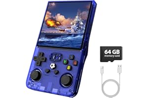 WDYQJE R36MAX Retro Gaming Console, Retro Handheld Games Console with 64GB TF Card, Portable Hand Held Open Source Linux System, 4.0 inch IPS HD Screen Video Game Consoles, 4000mAh Battery (Blue)