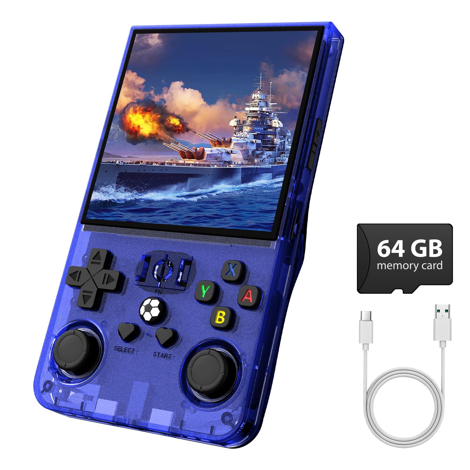 Photo 1 of *****MISSING USB AND CAD!!!!!R36MAX Retro Gaming Console, Retro Handheld Games Console with 64GB TF Card, Portable Hand Held Open Source Linux System, 4.0 inch IPS HD Screen Video Game Consoles, 4000mAh Battery (Blue)