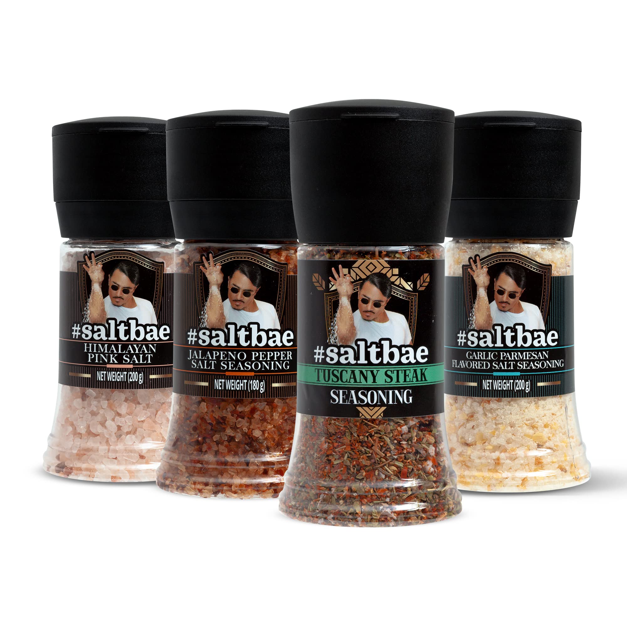 SaltBae Las Vegas Salt & Seasonings gourmet set – 4 pcs high quality seasonings for any cook or grillmaster - ideal as giftset for a BBQ party - create your steak in las Vegas style