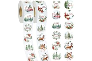 Luvsweets Christmas Holiday Stickers for Cards - 1000Pcs Merry Christmas Stickers in Roll Xmas Envelope Seals Christmas Tree Snowman Wreath Sticker Labels for Gift Bags Party Supplies, 12 Designs