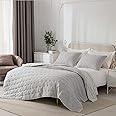 SHALALA Cotton Gauze Quilt Sets, Light Gray Lightweight Queen Size Quilt Bedding Sets, Reversible Seersucker Quilts for Queen Bed, 3pcs Ultro-Soft Bedspread,Breathable Coverlet for All Season