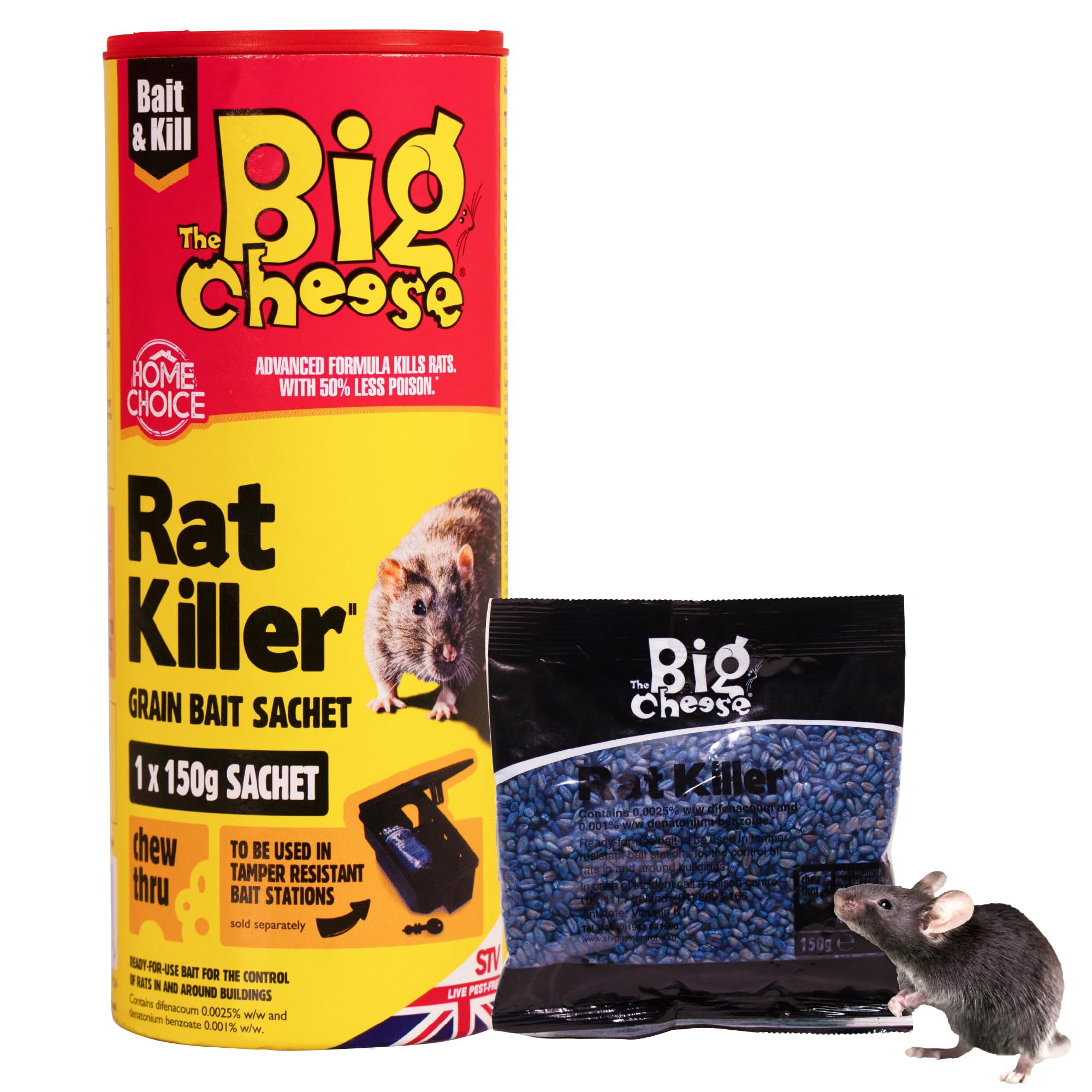 The Big Cheese Rat & Mouse Killer Grain Bait Sachet - 25g x 6 Kills Mice Pre-Measured Chew Through Sachet Difenacoum, Blue โ image 1