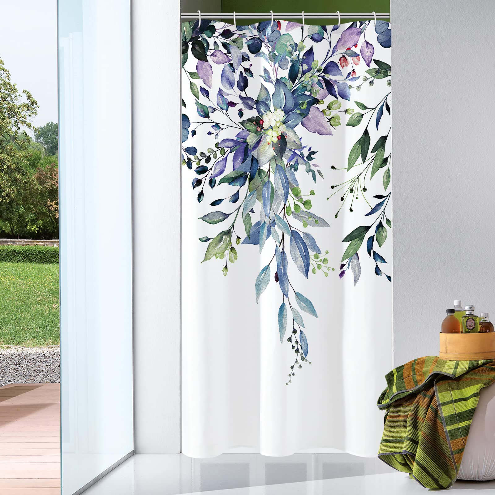 Photo 1 of ***SIZED FOR A STALL SHOWER NOT A FULL SIZE SHOWER***Gibelle Small Stall Shower Curtain 36 x 72, Narrow Green Eucalyptus Leaves Shower Curtain, Watercolor Floral Plant Bathroom Curtains Shower Set with Hooks***SIZED FOR A STALL SHOWER NOT A FULL SIZE SHOW