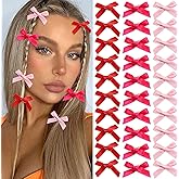 SAWINDA 30Pcs Mini Hot Pink Hair Bows Cute Bows for Hair Valentines Small Silk Satin Hair Ribbons for Girls Sweet Bow Hair Clips Non Slip Bowknot Hair Barrettes Hair Accessories for Women Teens Girls
