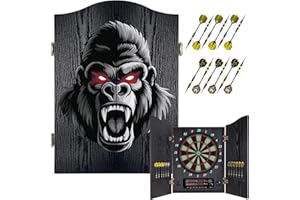 Yirinatek Electronic Dart Board, Decorative Dart Board Cabinet Set for Adults [12*Bronze Soft Tip Darts] [Cricket Game Mode]- Wooden Electric Dartboard Cabinet for Family Game Rooms