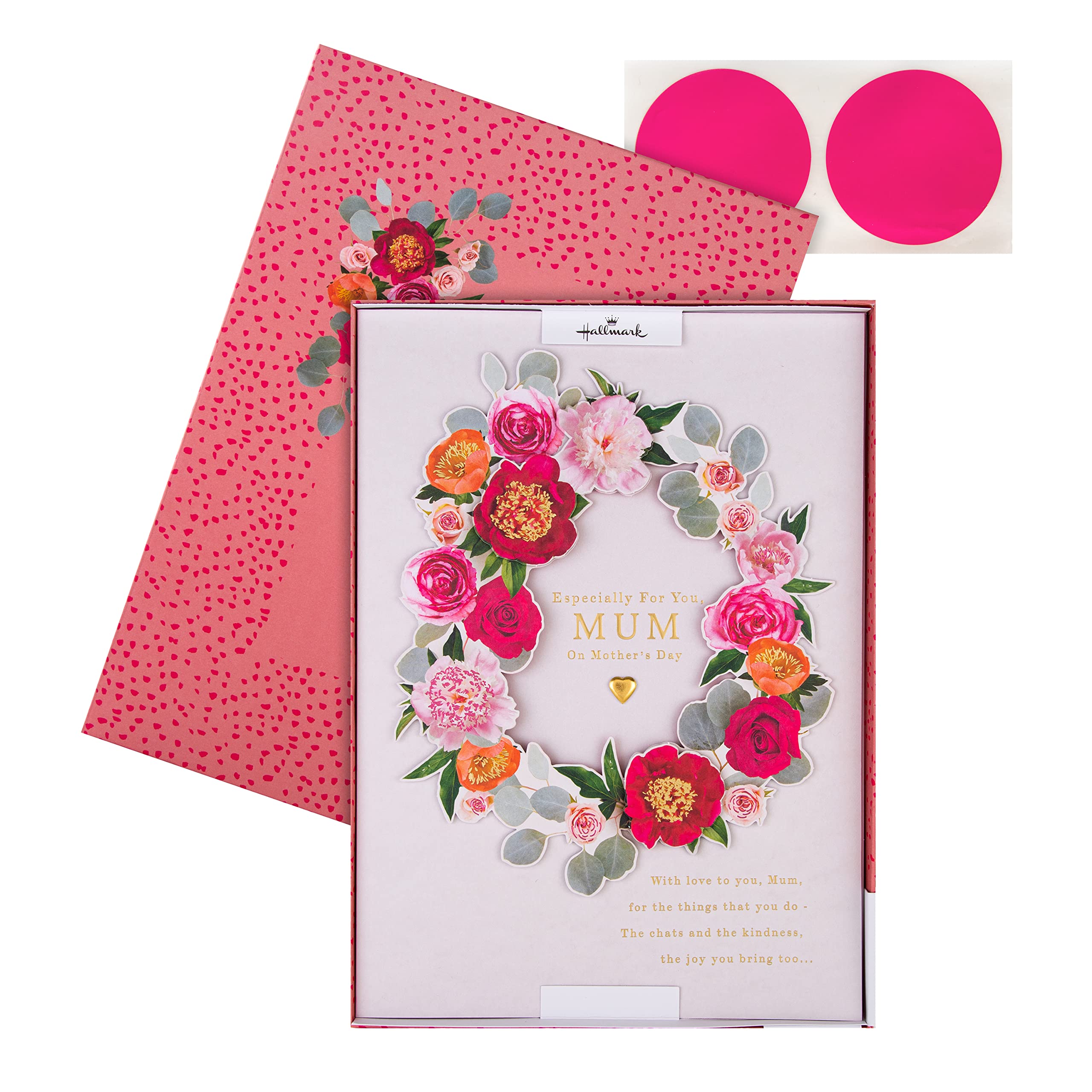 Hallmark Luxury Boxed Mothers Day Card for Mum, Traditional Floral Wreath Design & Gift Box, keepsake, Pink, Red, White