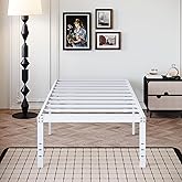DiaOutro 18 Inch White Twin Bed Frame Heavy Duty No Box Spring Needed Metal Platform with Maximum Storage, Easy Assembly, Noise Free