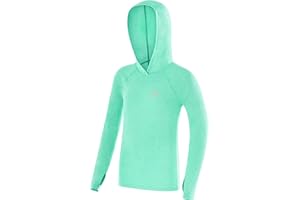 Roadbox Boys Rash Guard Hooded Shirt, Kids UPF 50+ Long Sleeve Hoodie, Youth UV Sun Protection Fishing Beach Shirts