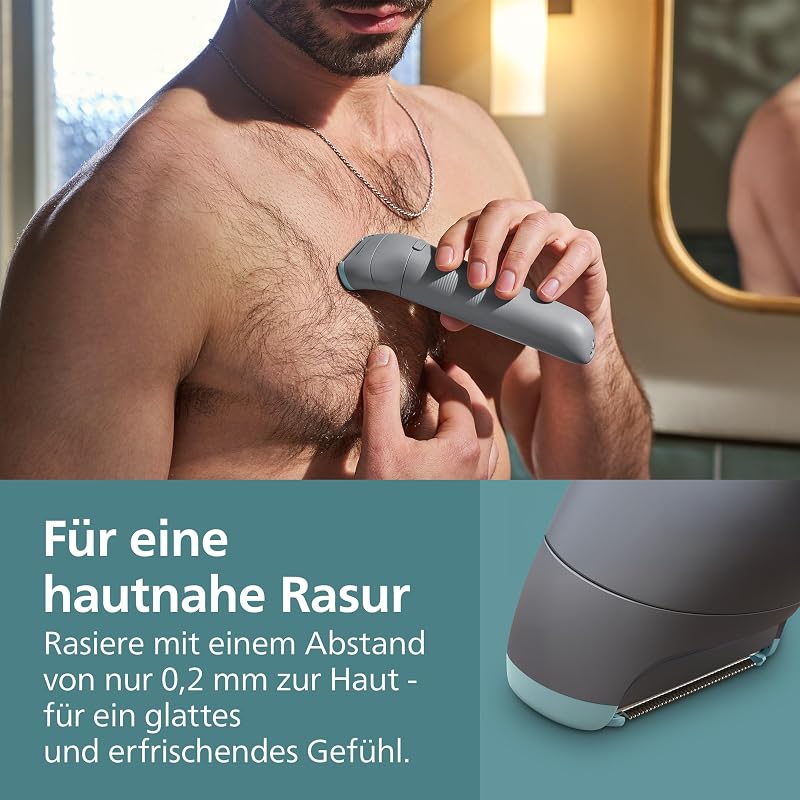 Bodygroom 3000er-Serie – Herrentrimmer mit Dreifachschutz-Rasiersystem, trimmen und rasieren im Intimbereich, hautnah und besonders schonend, 100% duschfest, 80 Min. Laufzeit, BG3480/15
