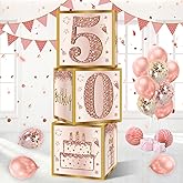 Guiruiy 3Pcs 50th Birthday Decorations Boxes for Women, Pink Rose Gold 50th Birthday Balloons Boxes Party Supplies, Pink Fifty Year Old Bday Theme Cardboard Box Decor