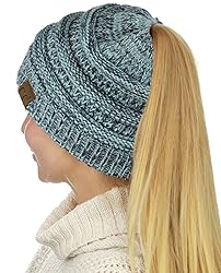 C.C BeanieTail Soft Stretch Cable Knit Messy High