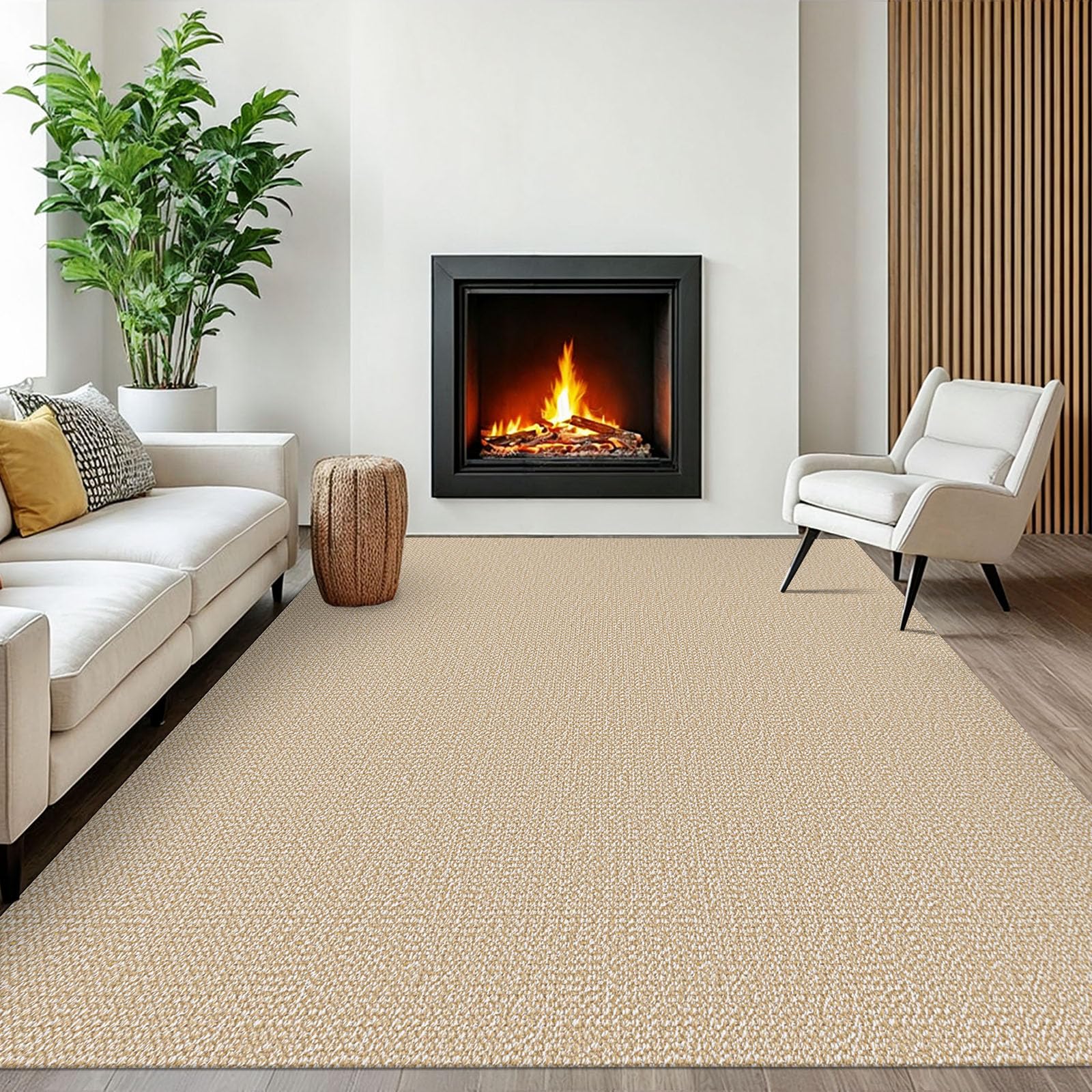 Photo 1 of EARTHALL Washable Area Rugs 6x9 Ft Non Slip Living Room Rugs Cotton Dining Room Rug Braided Bedroom Rugs Indoor Outdoor Floor Carpet for Living Room, Bedroom, Dining Room, Golden Beige/White