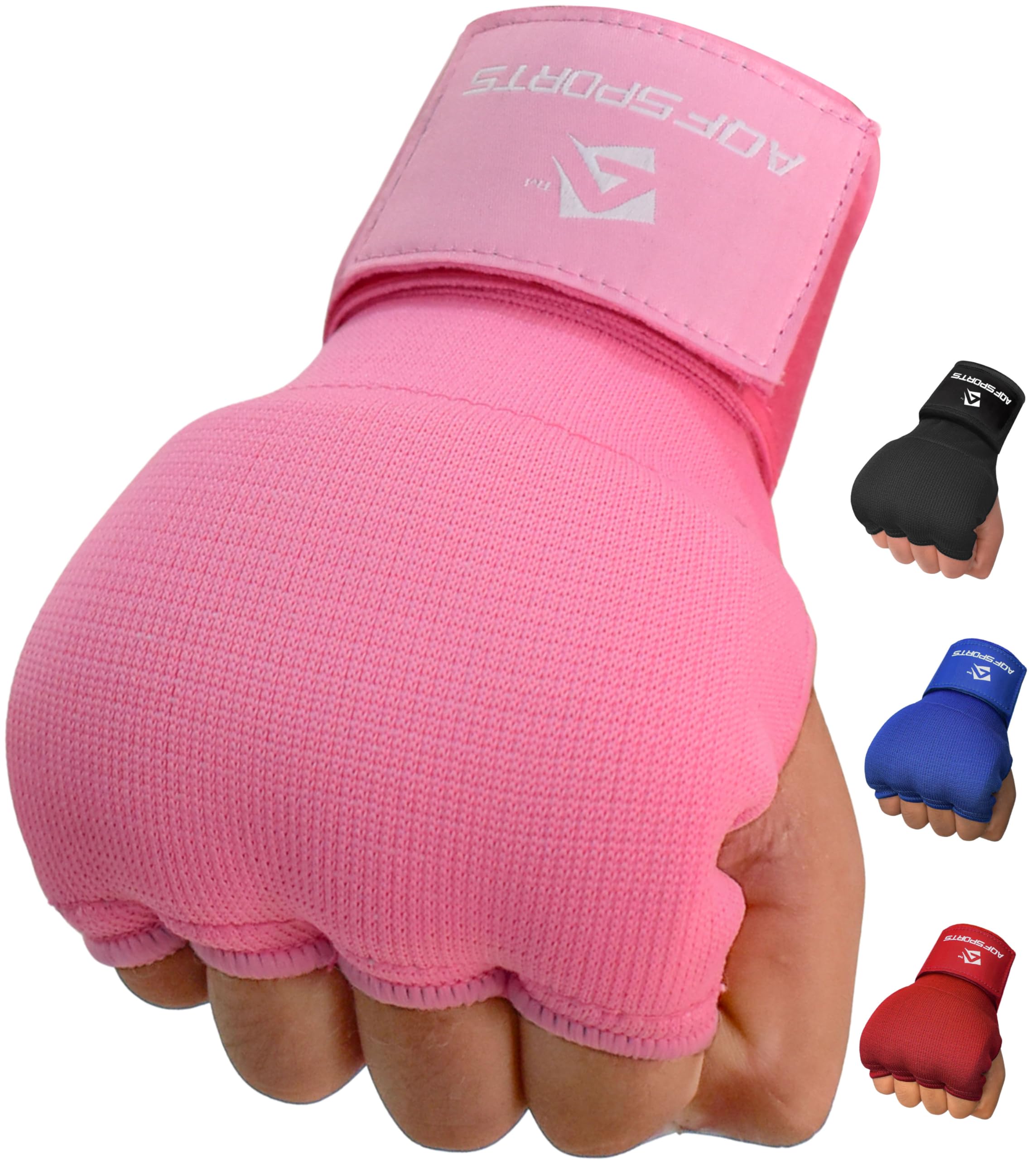 AQF Boxing Inner Gloves Hand Wraps Fist Padded Bandages MMA Gel Strap Mitts Kick Black, Blue & Red (Pink, X-Large)