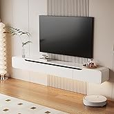 FurniNova High Gloss Floating TV Stand with 3 Doors,47'' Wall Mounted TV Cabinet,Under TV Console,Floating Media Shelft for Bedroom Living Room(White)