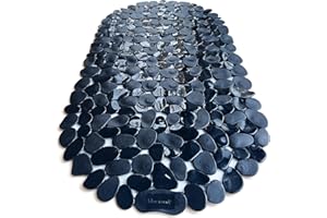 TIKE SMART “Pebbles” Non-Slip Bathtub & Shower Mat 27”x14” Oval - Non-Toxic - Safe, Clean, Machine-Washable, Superior Grip & Drainage, Vinyl, for Smooth Floors ONLY, Opaque Black