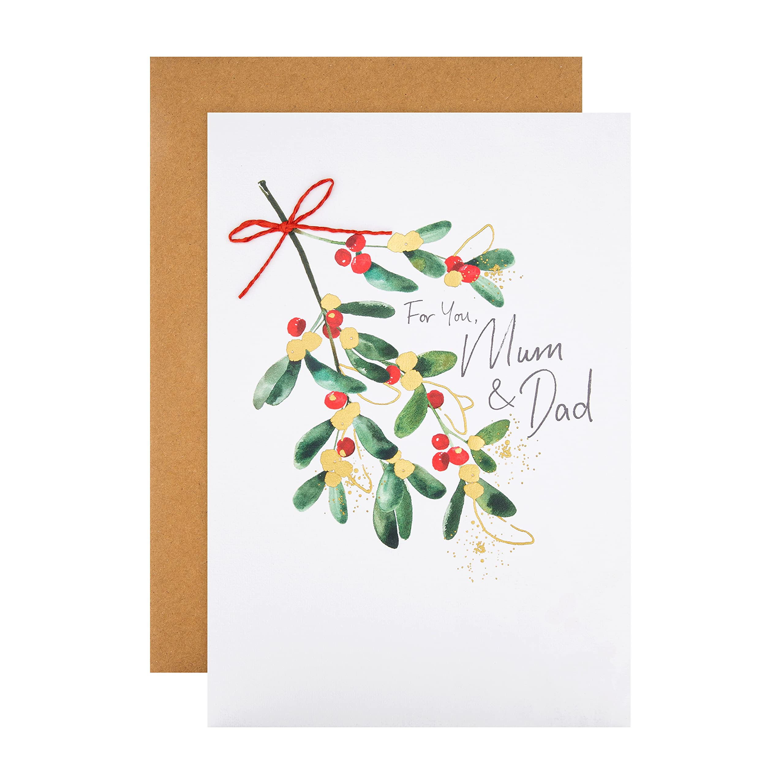 Hallmark Christmas Card for Mum and Dad - Illustrated Festive Leaves and Berries Design