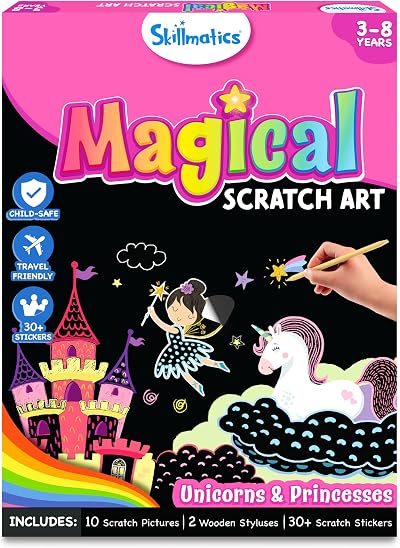 Skillmatics Scratch Art Book Unicorns Princesses 10 Pictures 2 Styluses