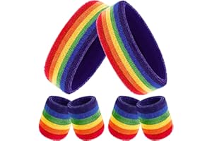 6-Piece Striped Sweatband Set - Includes Sports Headband & Wristbands for Men & Women