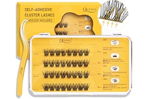 QUEWEL Self Adhesive Eyelashes Kit 32 Pcs Press On Lashes Pre Glued Eyelash Clusters Self Stick Cluster Lashes No Glue No Remover Needed DIY Lash Extension Kit for Beginners (ZN-01)