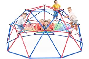 Hapfan Climbing Dome with Climbing Cargo Net, 10 ft Dome Jungle Gym with Hammock for Kids Outdoor Playset Monkey Bars Backyar