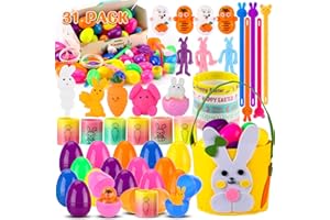 Lktvys Easter Basket Stuffers ,31Pack Prefilled Easter Egg Fillers with Small Toys Inside, Bulk Classroom Prizes Toys for Easter Party Favors Goodie Bags Stuffers, Easter Gifts for Boys Girls Teens