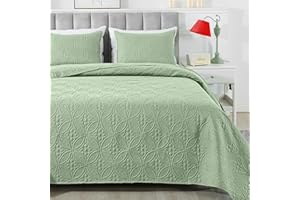 MASVIS Quilt Set King Size, Lightweight Quilted Microfiber Bedspread Coverlet for All Season, Classic Coin Pattern Quilts, Soft Bedding Set, 3 Piece (1 Quilt, 2 Pillow Shams) Sage Green