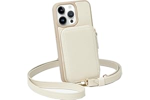ZVE for iPhone 15 Pro Wallet Case with Card Holder, Phone Cover for Women, Zipper Leather RFID Blocking Purse with Wrist Crossbody Strap for iPhone 15 Pro (6.1 inch)- Beige