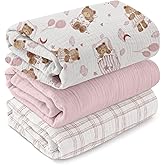 GLLQUEN BABY Muslin Swaddle Blankets,3-Pack Receiving Blanket for Newborn Boys and Girls,Baby Swaddle Blanket Unisex,Little Bear,Baby Essentials, Registry & Gift, 40 x 38 inches