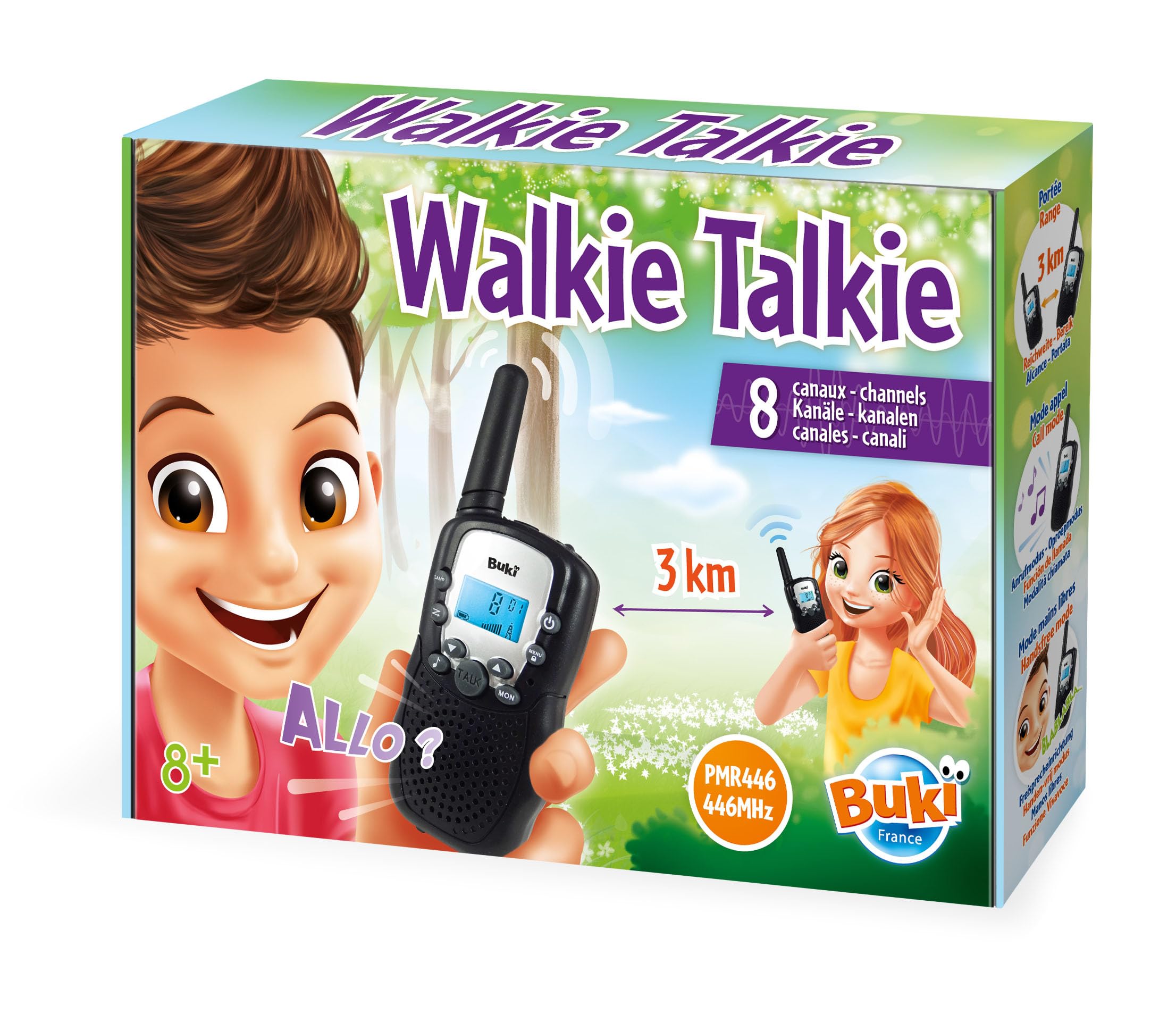 Buki Childrens Walkie Talkies with 3km Range, 8 Channels, Hands-Free Mode, Integrated Torch & Belt Clips for Camping, Outdoor Adventures - Kids Ages 8+